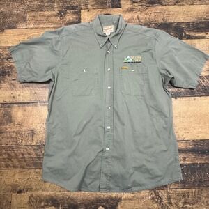 Woolrich Mens Short Sleeve Button Up Shirt Challenge 2000 Summit Green XL Cotton
